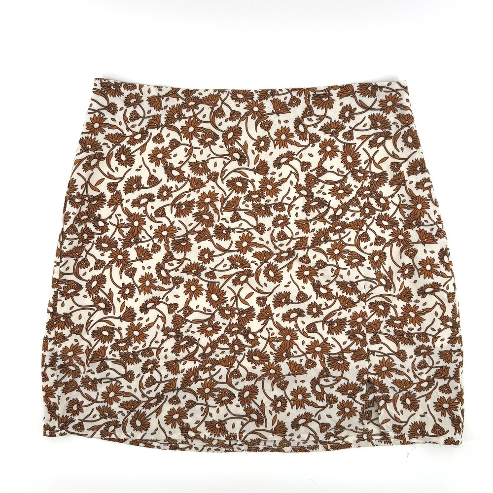 Princess Polly Mini Skirt Women Size 4 Brown Floral Daisy Retro Cottagecore Boho